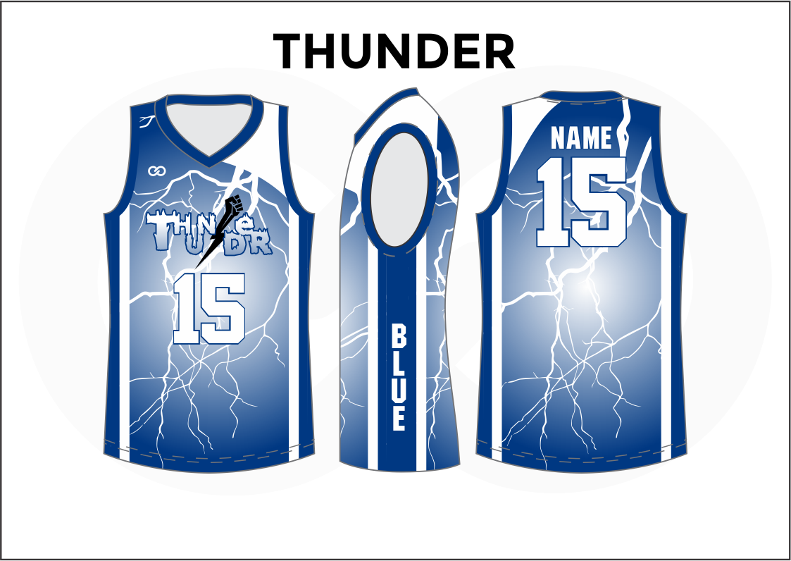 THUNDER Blue and White Kids Basketball Jerseys