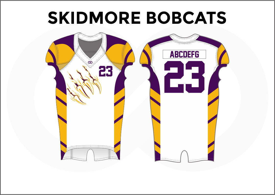 SKIDMORE BOBCATS Violet White and Yellow Kid's Football Jerseys