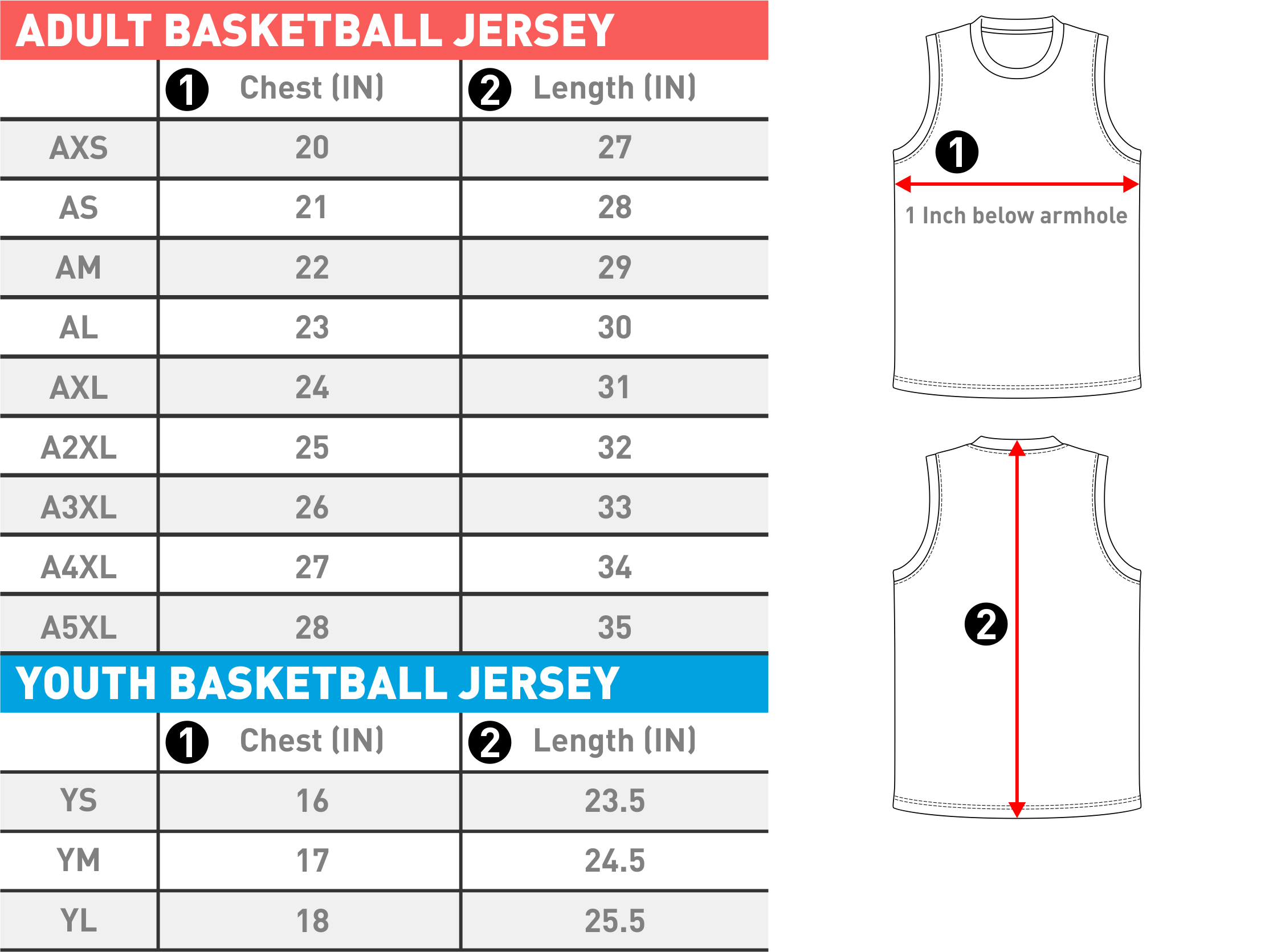 basketball jersey measurements