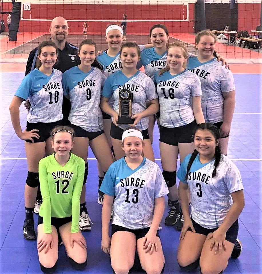SURGE Sky Blue White Black Volleyball Uniforms, Jerseys, and Shorts