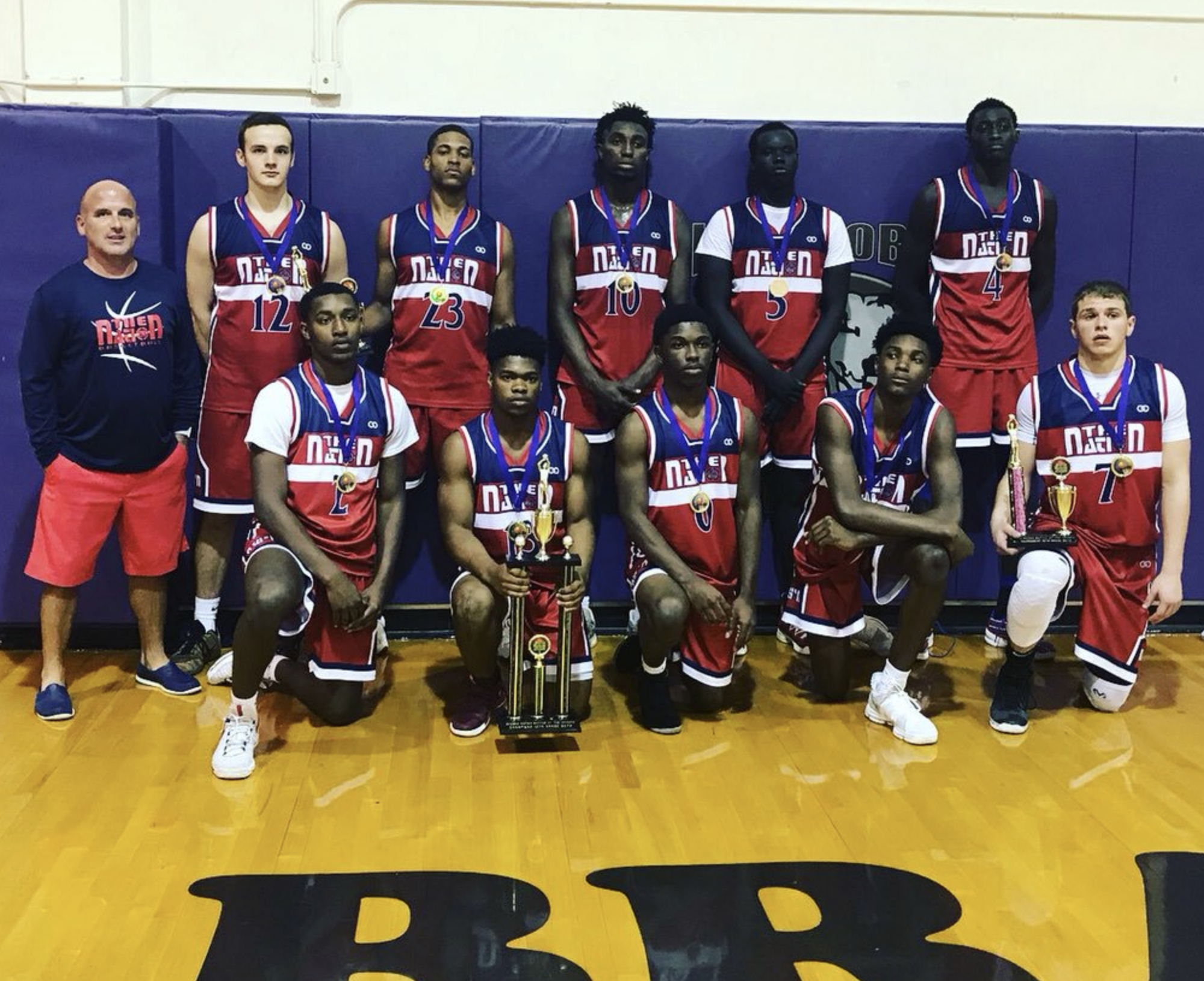 THE NATION Blue Red White Basketball Uniforms, Jerseys, and Shorts 