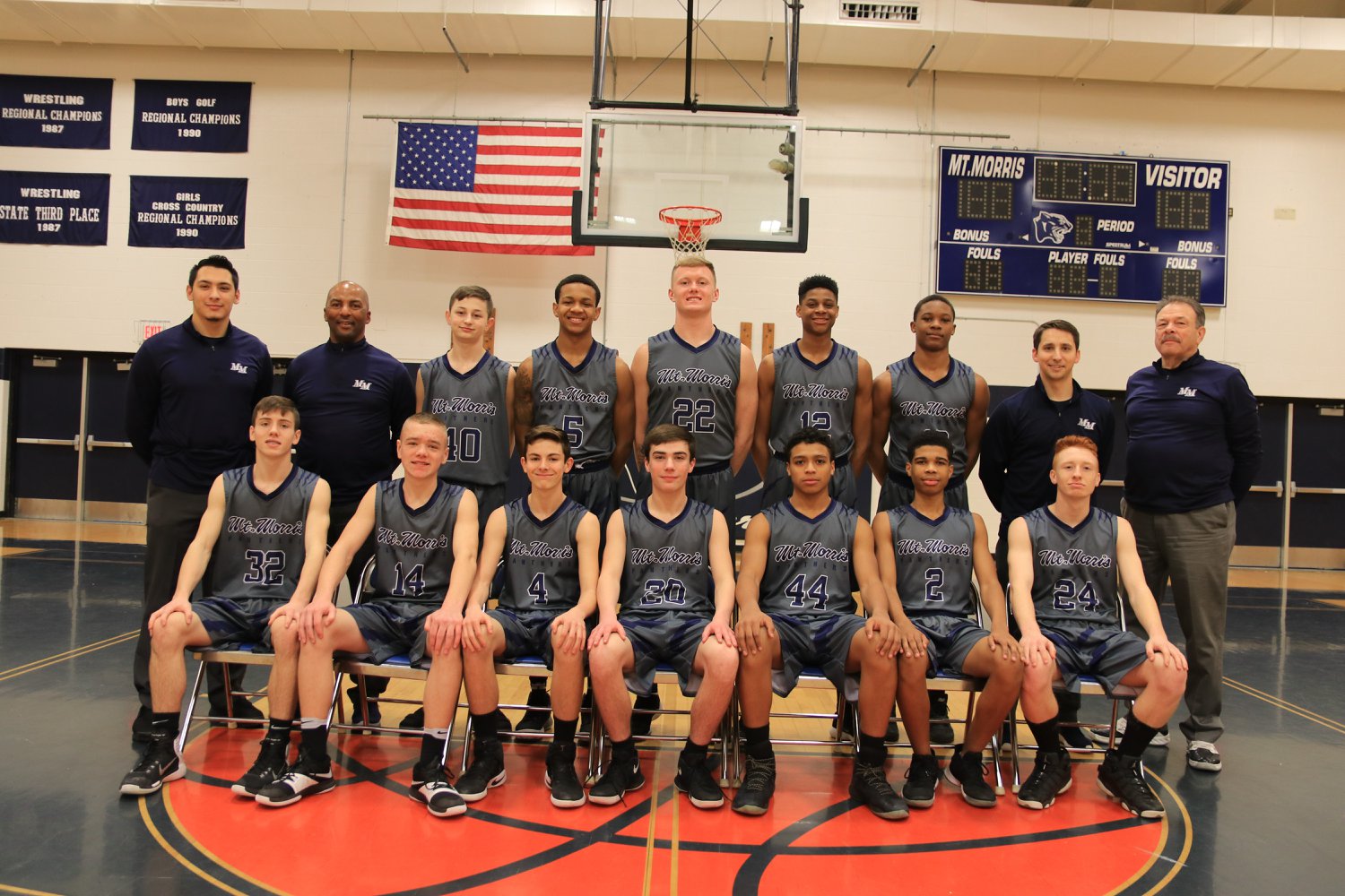 MT. MORRIS Dark Gray Navy Blue White Basketball Uniforms, Jerseys, and Shorts