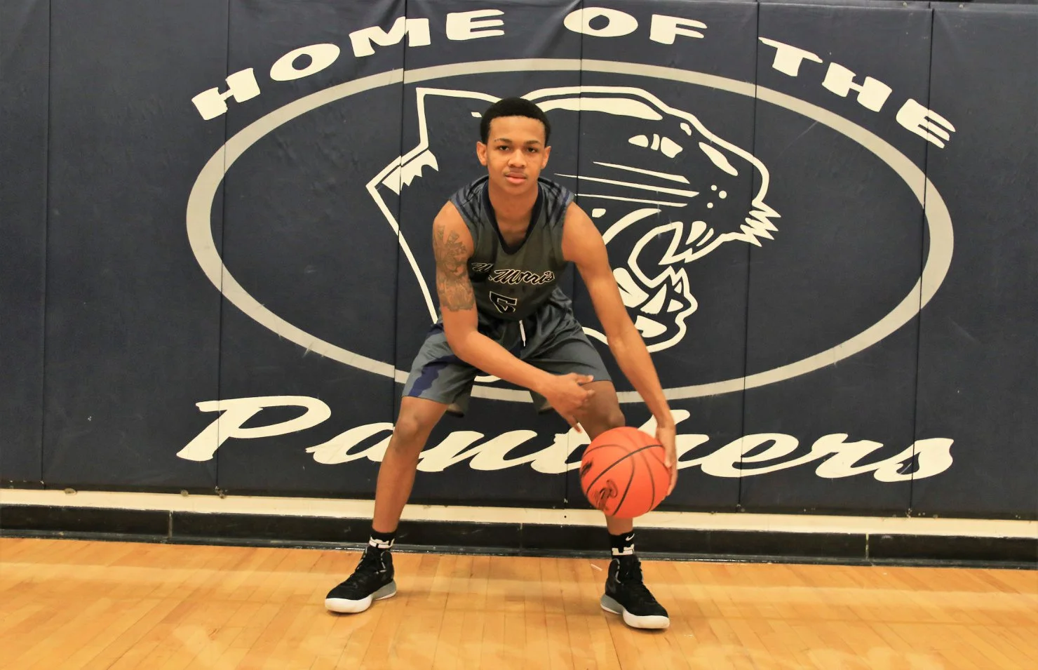 MT. MORRIS Dark Gray Navy Blue White Basketball Uniforms, Jerseys, and Shorts