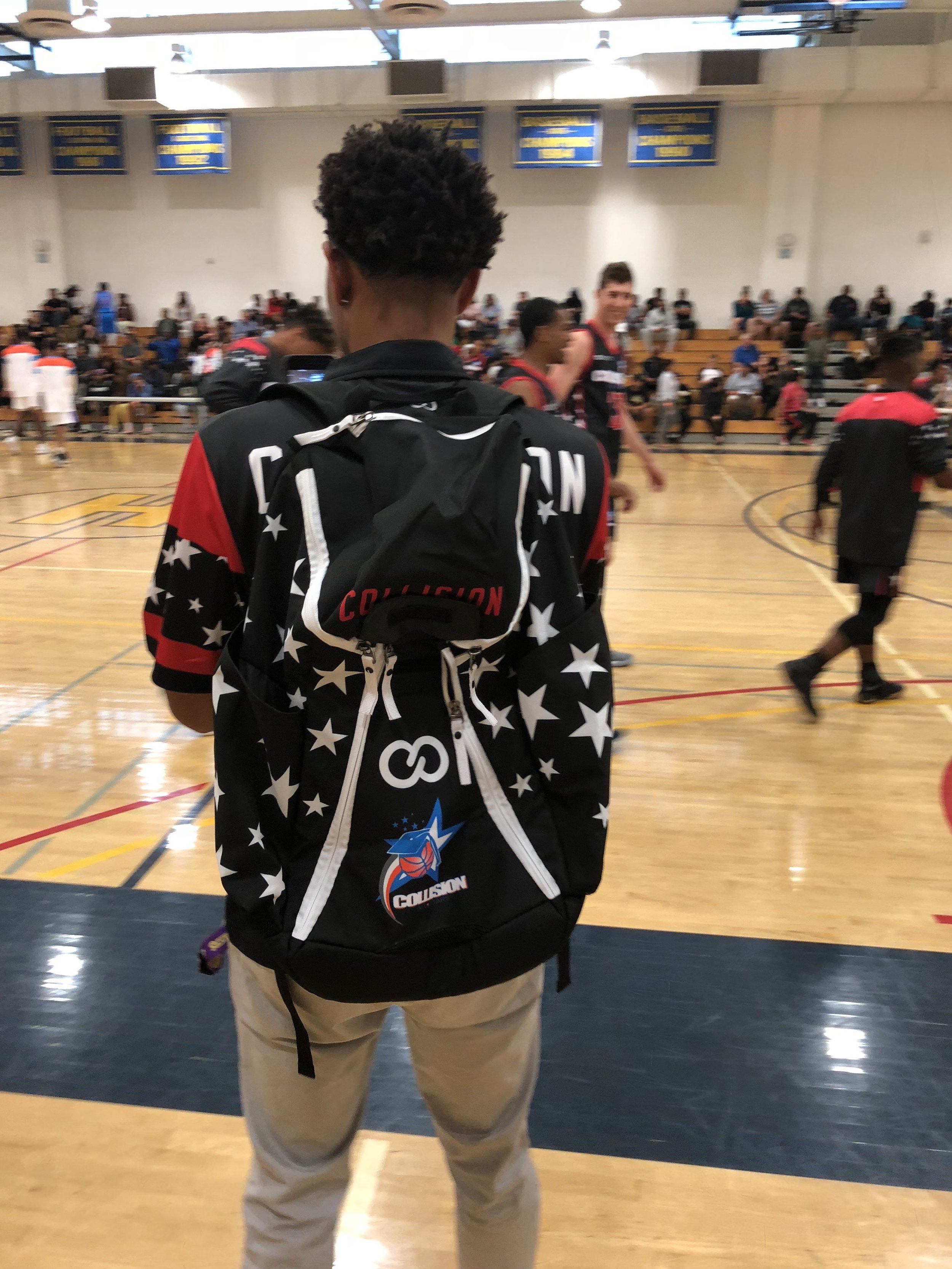 COLLISION Black White Red Blue Basketball Backpack