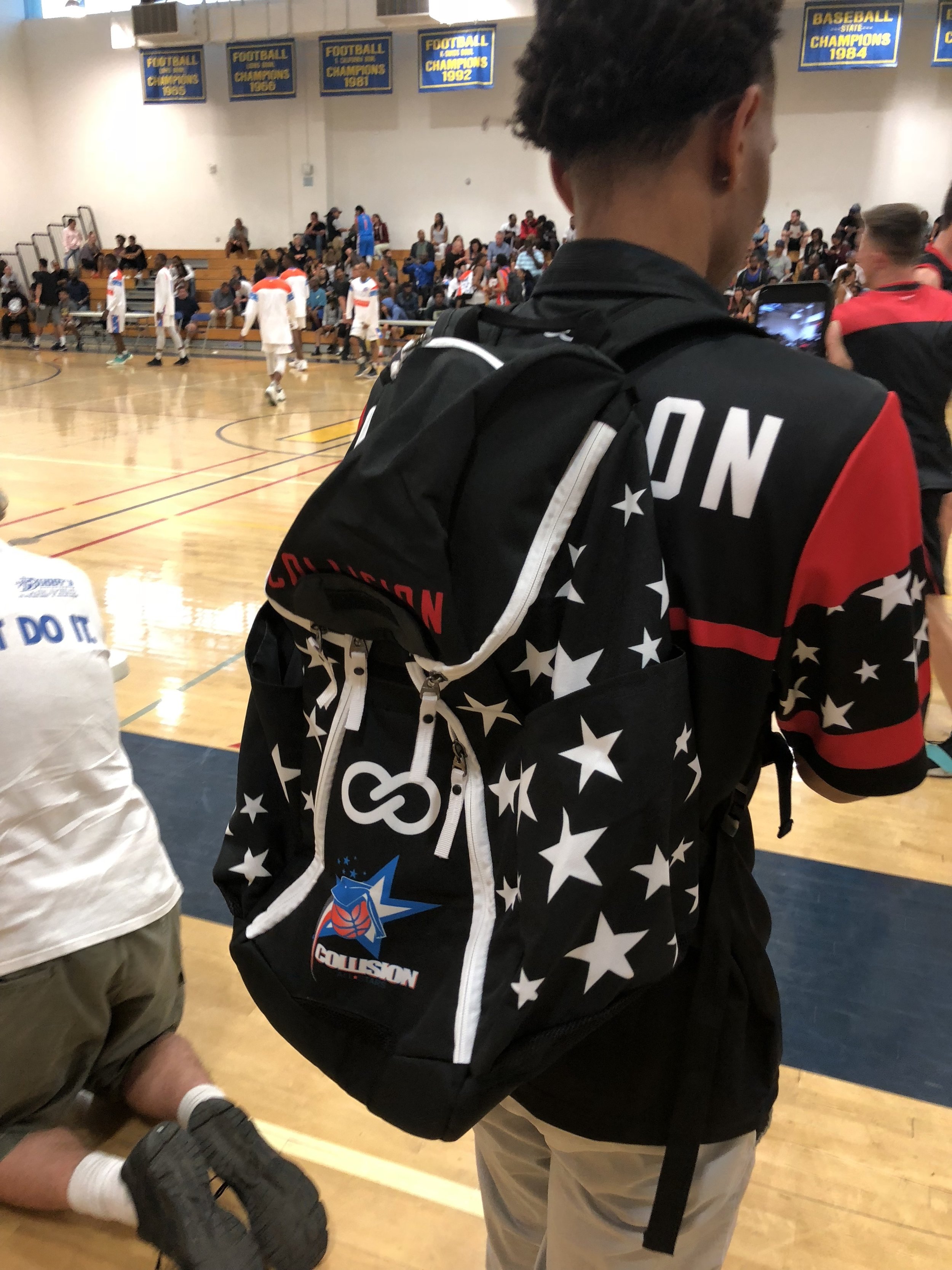 COLLISION Black White Red Blue Basketball Backpack