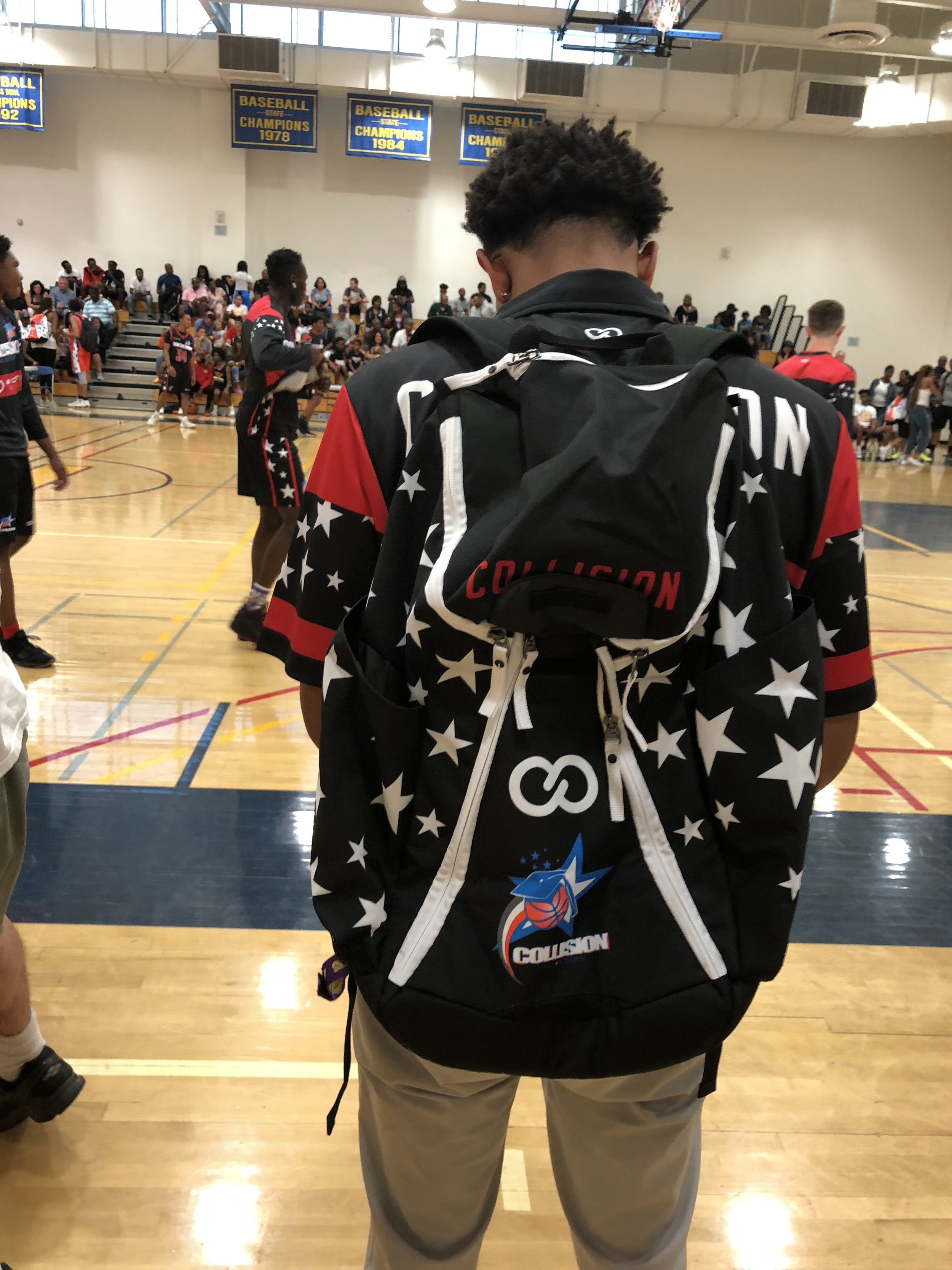 COLLISION Black White Red Blue Basketball Backpack