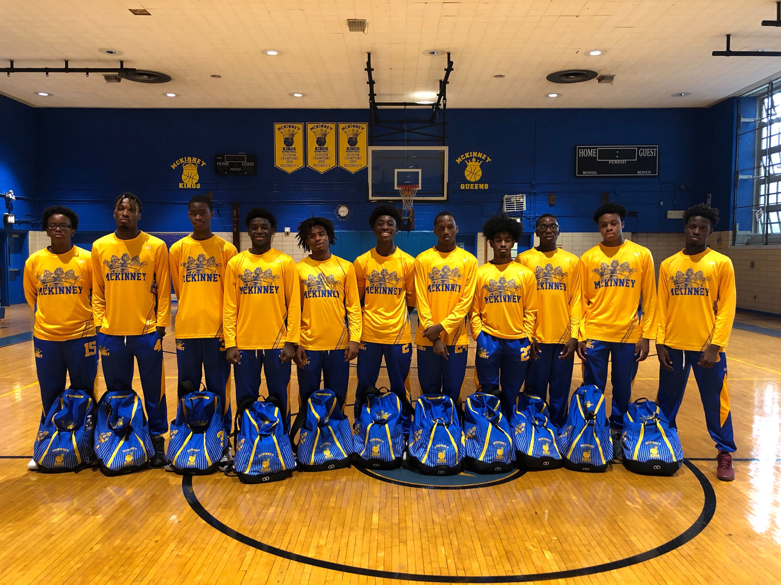 MC KINNEY Yellow Blue Basketball Uniforms, Bags, Long-sleeves, and Pants