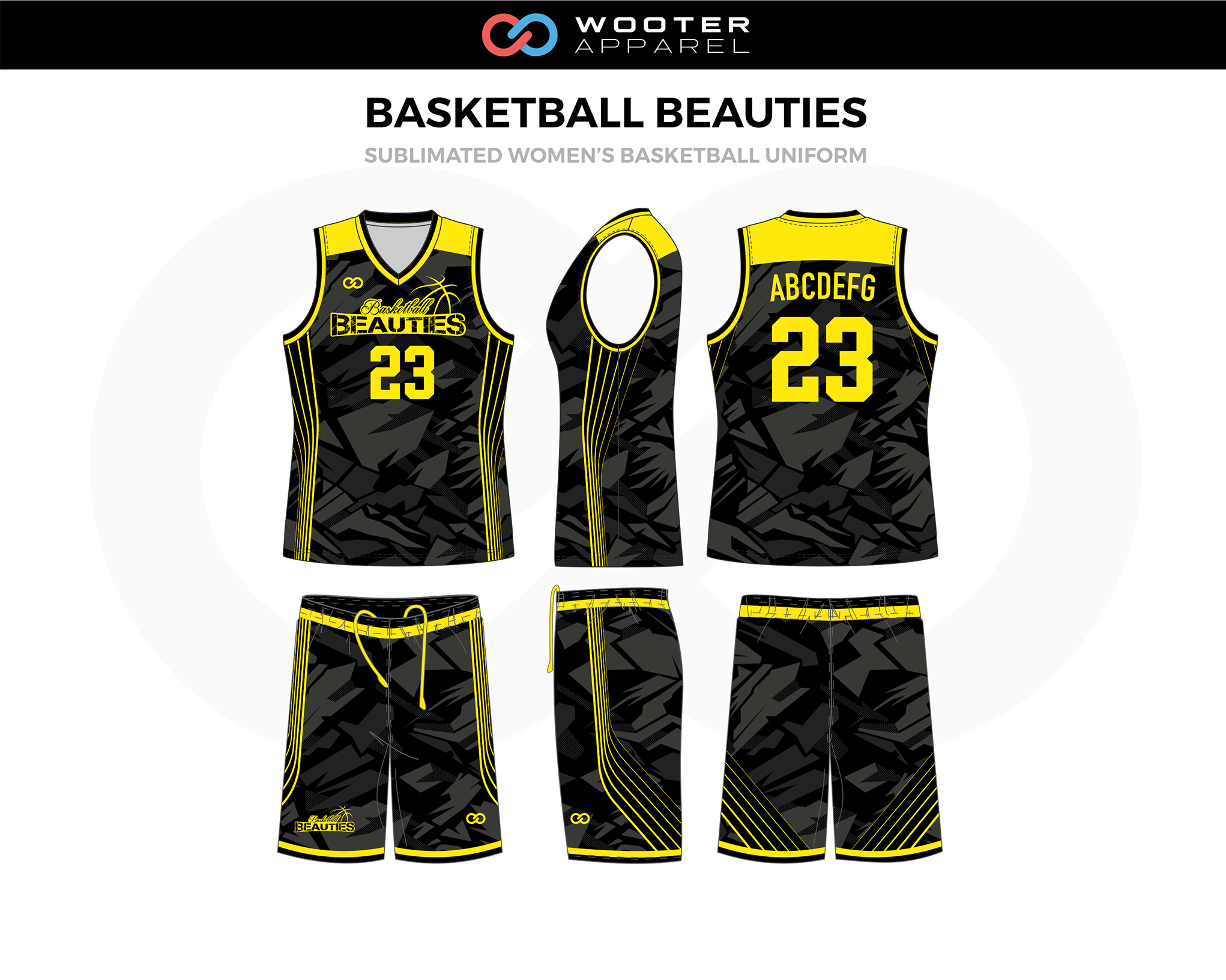 Basketball Beauties Black, Yellow, Grey Custom Basketball Uniforms
