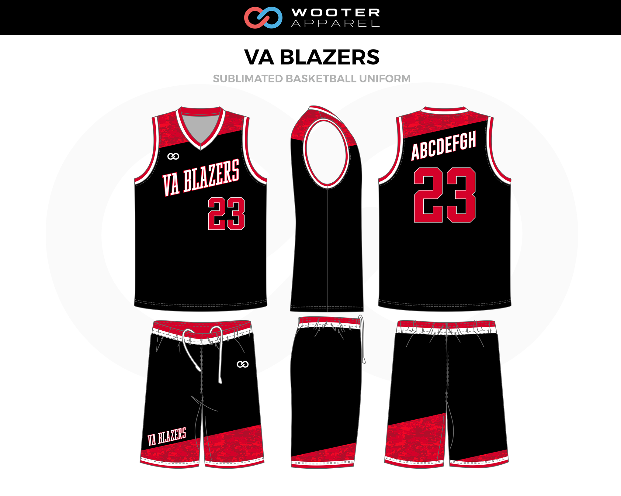 Black, Red Mens Printed Basketball Uniform Kit