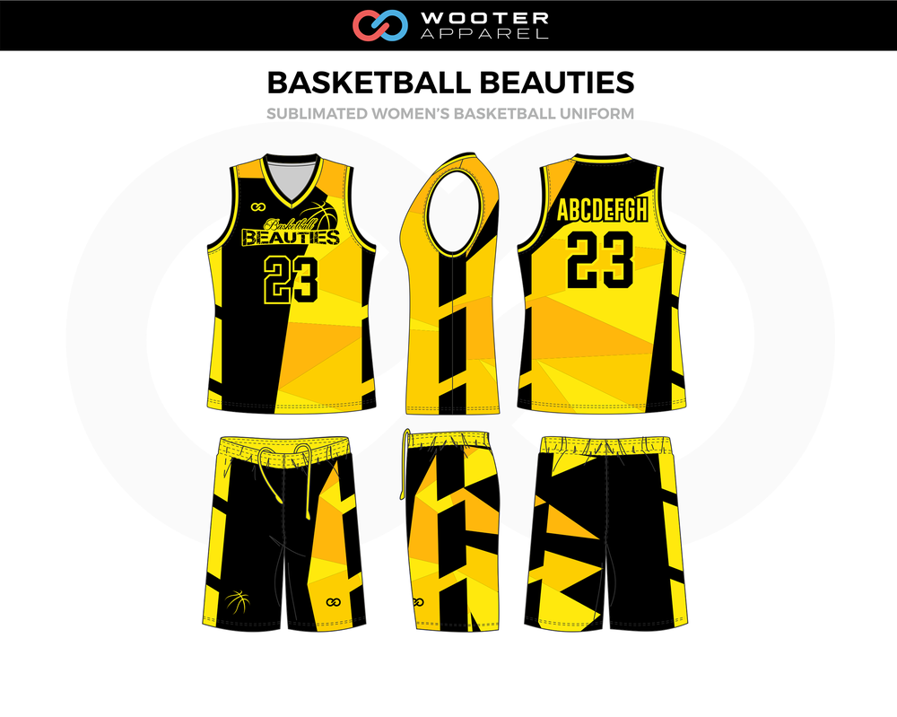 Basketball Beauties Black, Yellow, Grey Custom Basketball Uniforms