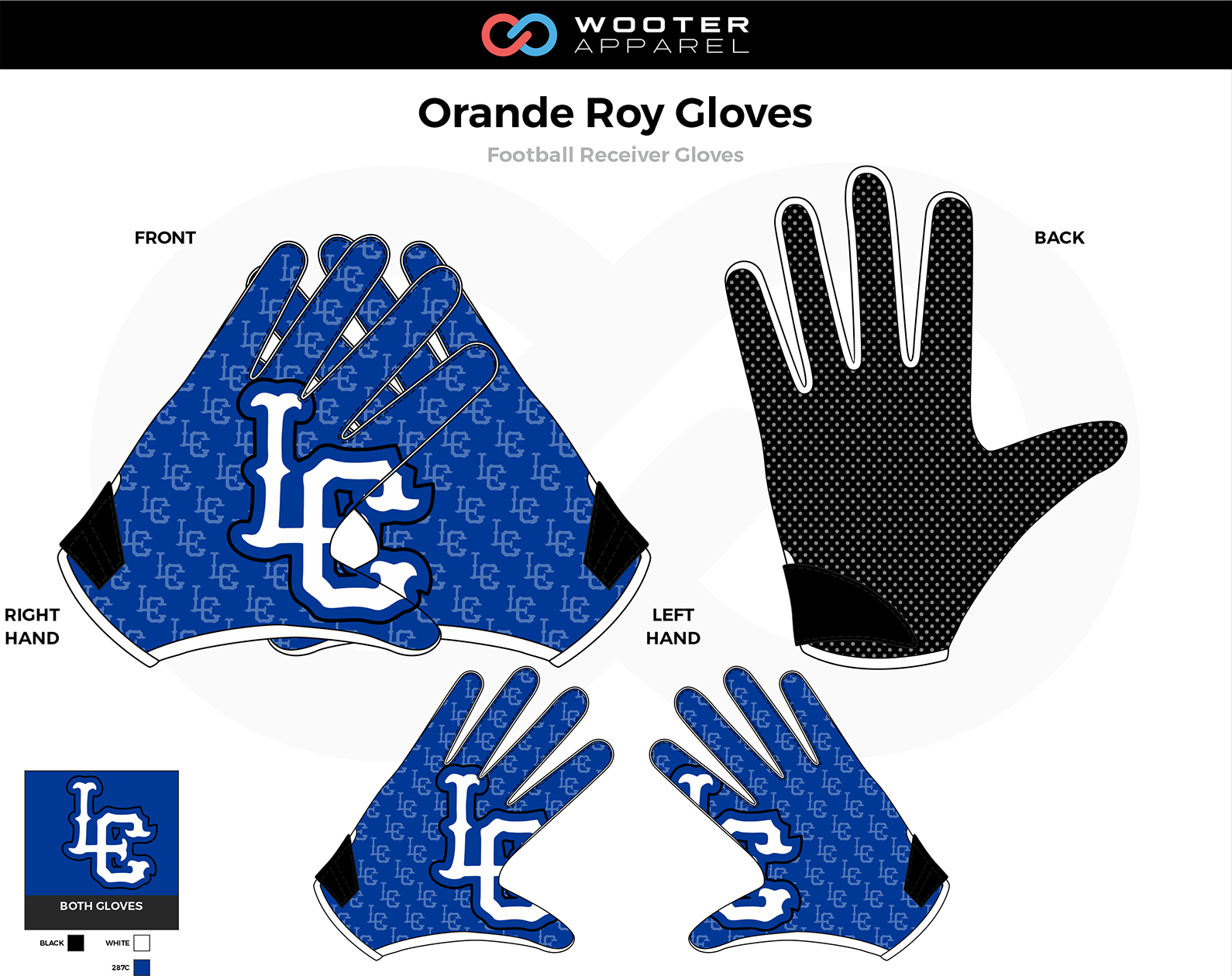 Custom Football Gloves ORANDE ROY Blue Black White Football Receiver Gloves 