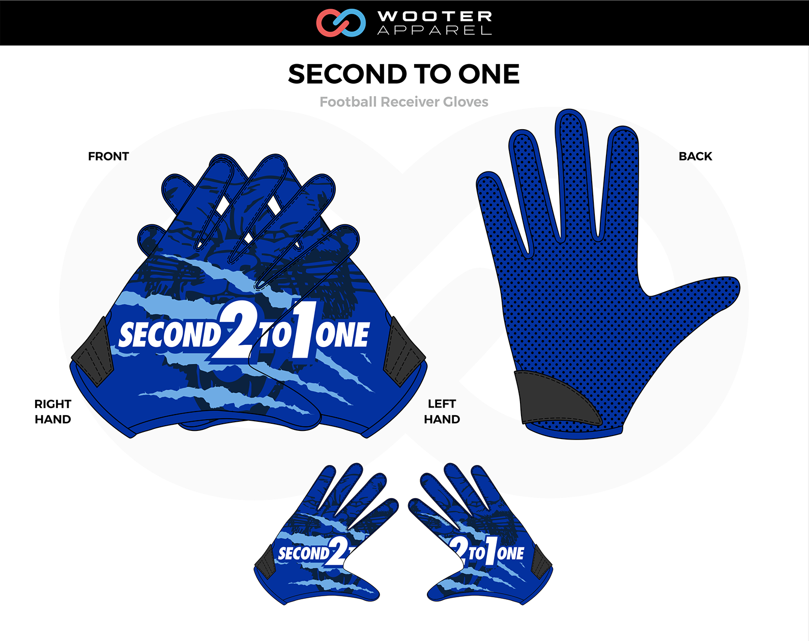 Custom Football Gloves SECOND TO ONE Blue Black White Football Receiver Gloves 