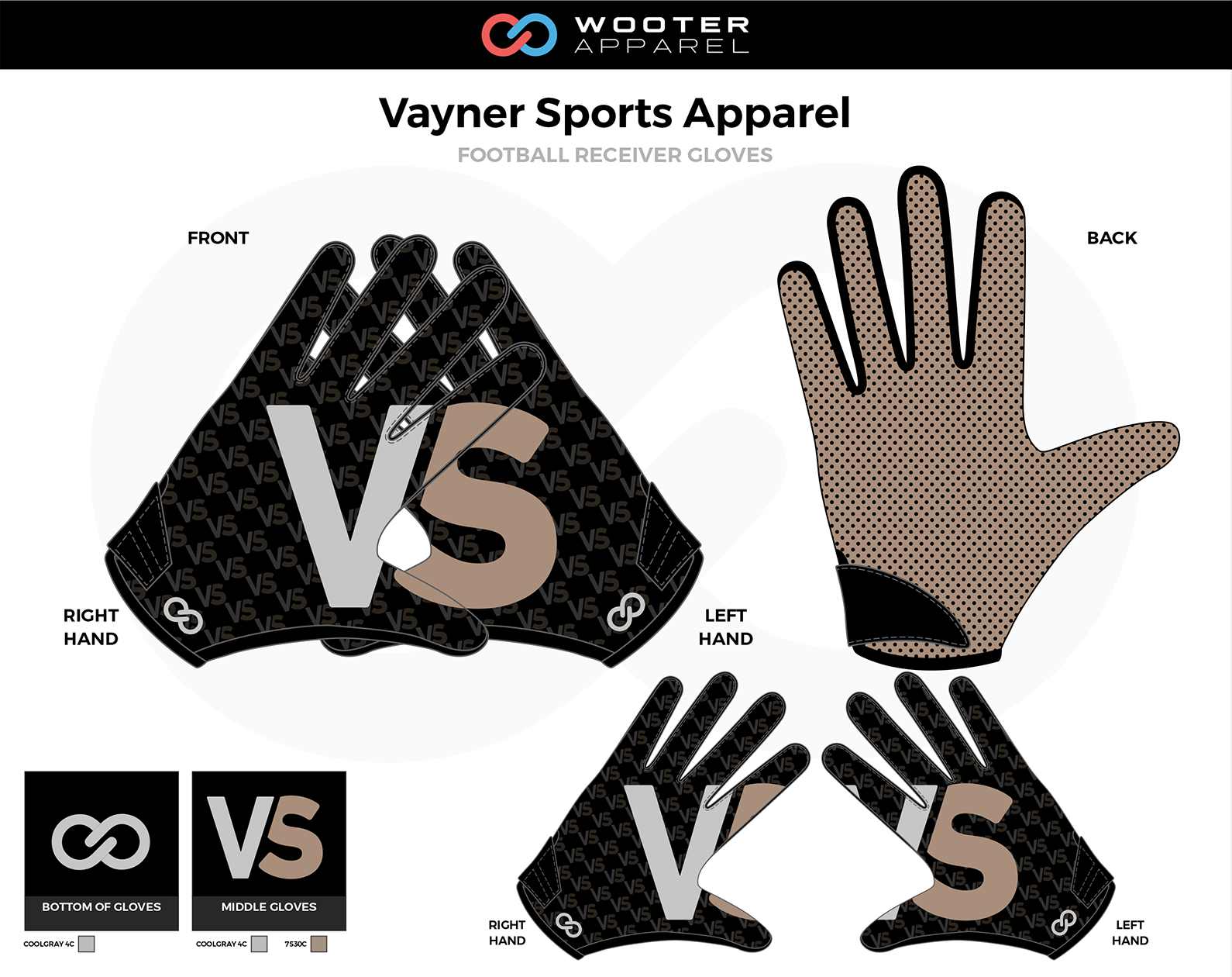 VAYNER SPORTS APPAREL Custom Football Gloves Beige Black White Football Receiver Gloves 