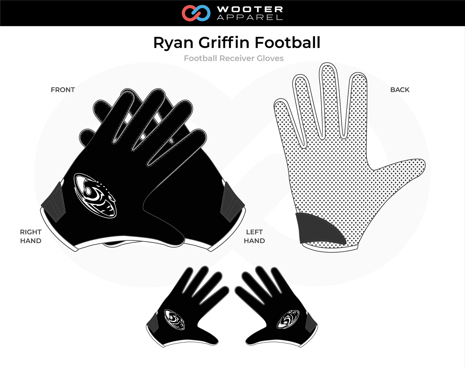 RYAN GRIFFIN Custom Football Gloves Black White Football Receiver Gloves 