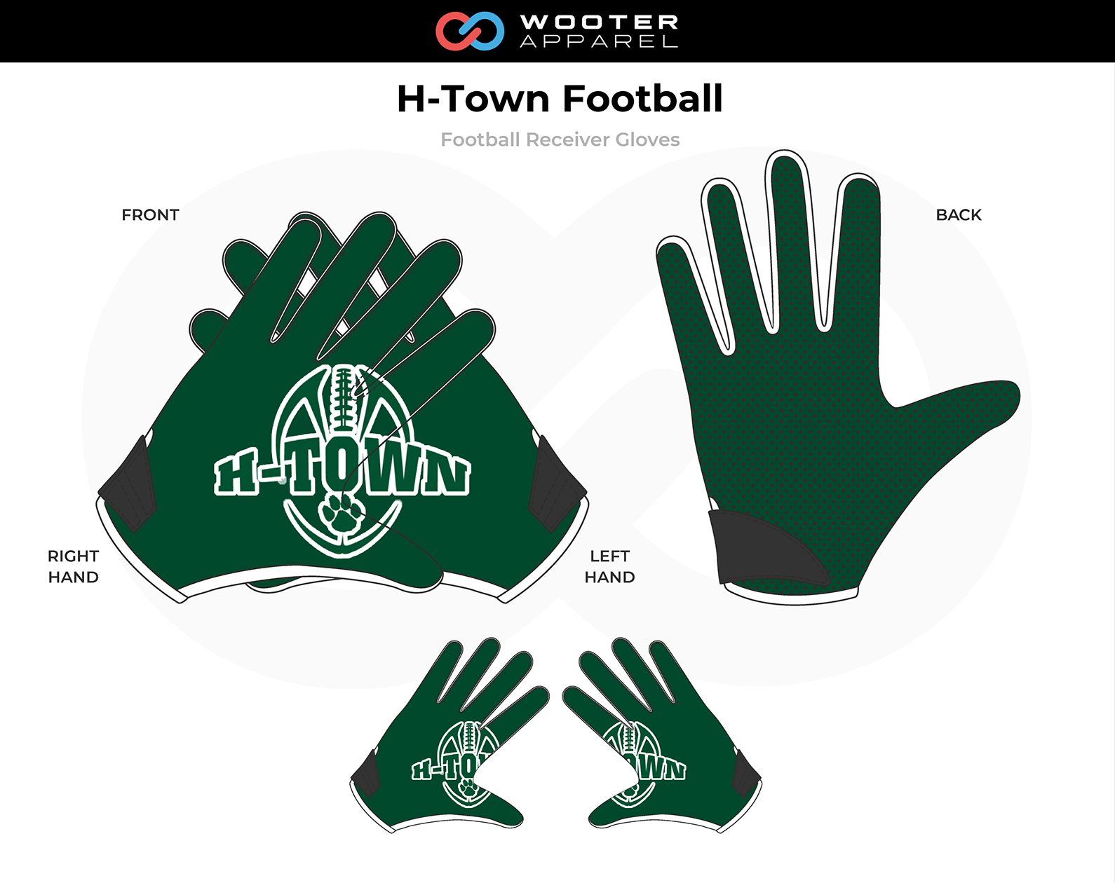 H-TOWN Green Black White Custom Football Receiver Gloves 