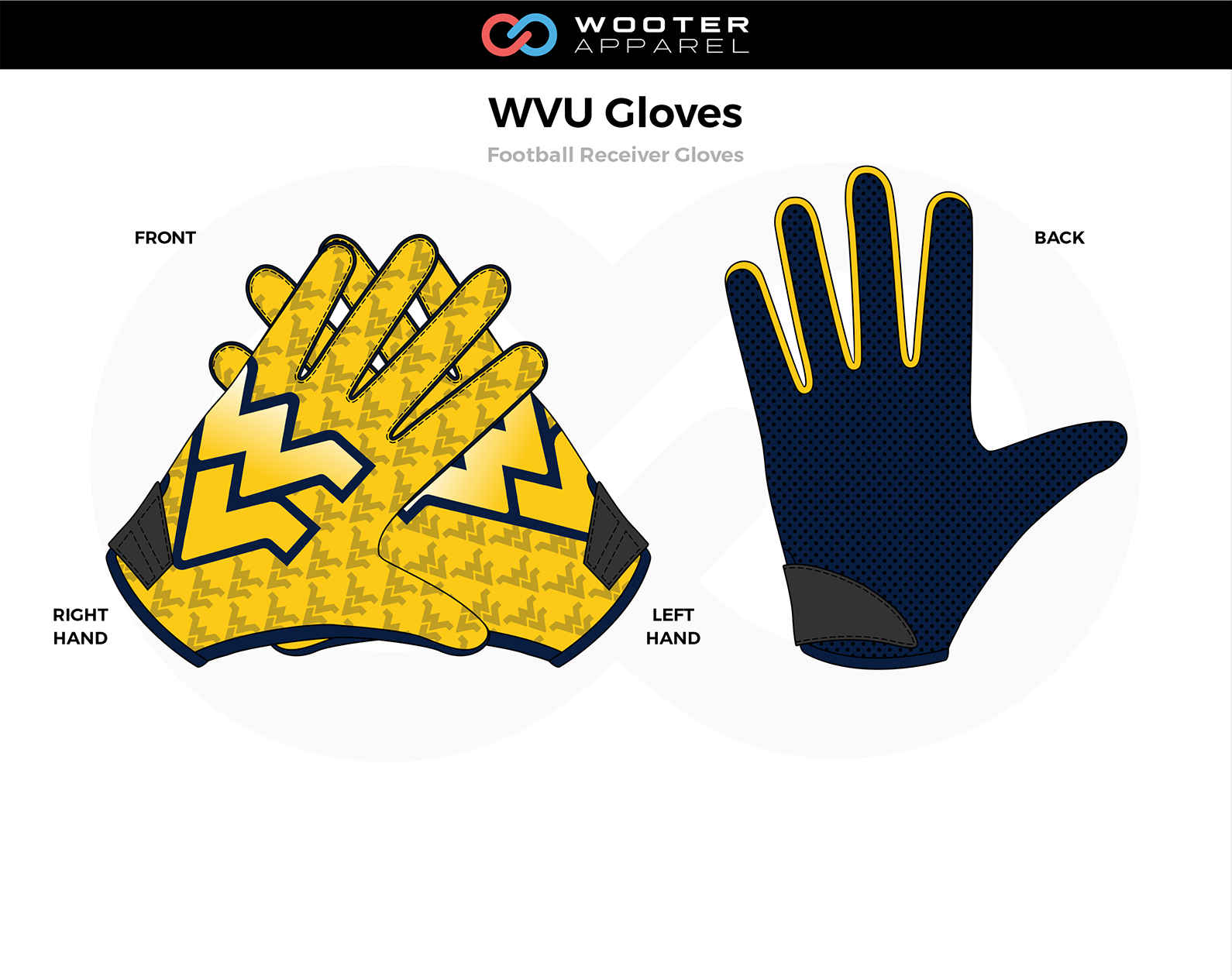 WVU Yellow Black Custom Football Receiver Gloves  