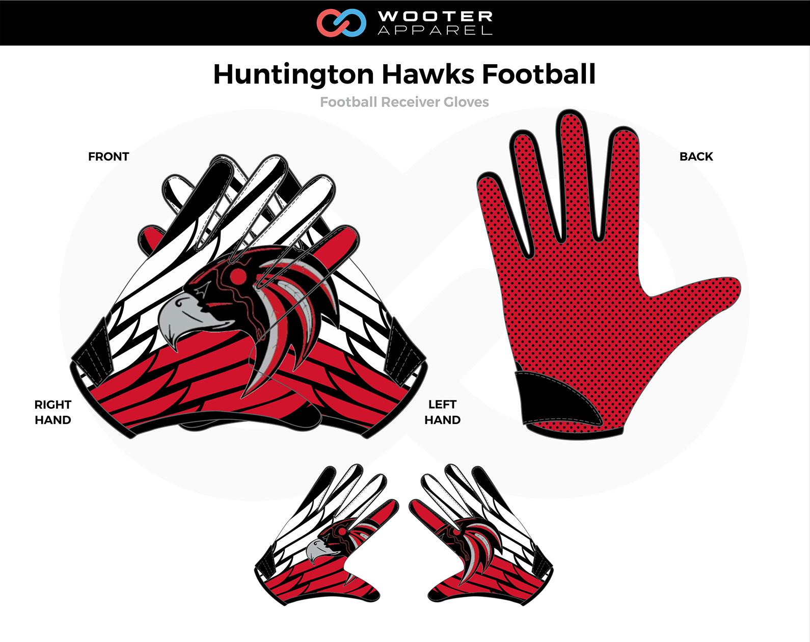 HUNTINGTON HAWKS Red Black White Custom Football Receiver Gloves  