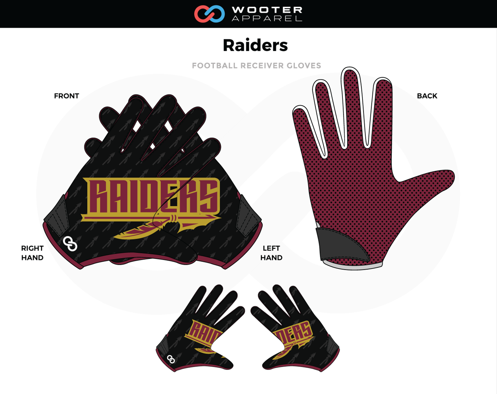 RAIDERS Maroon Black Yellow Custom Football Receiver Gloves 
