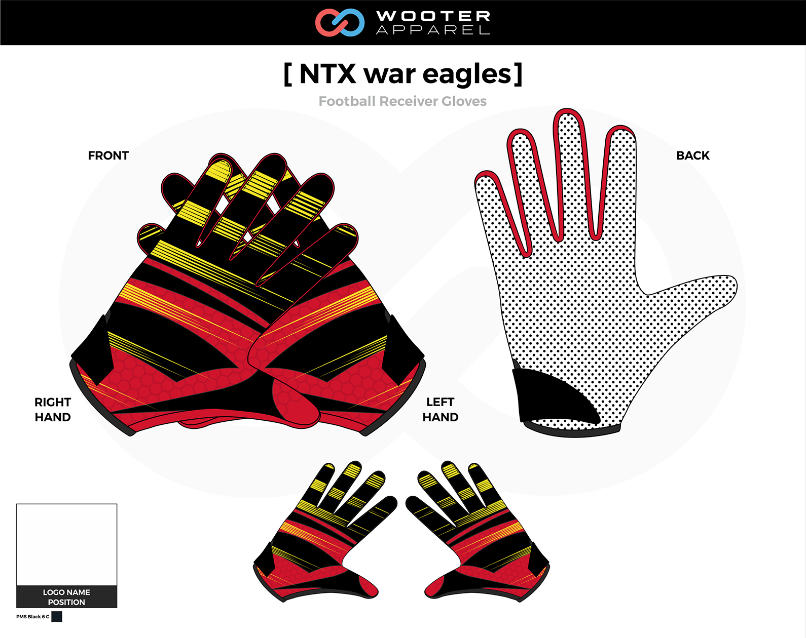 { NTX WAR EAGLES } Red Gray Yellow Black Custom Football Receiver Gloves 
