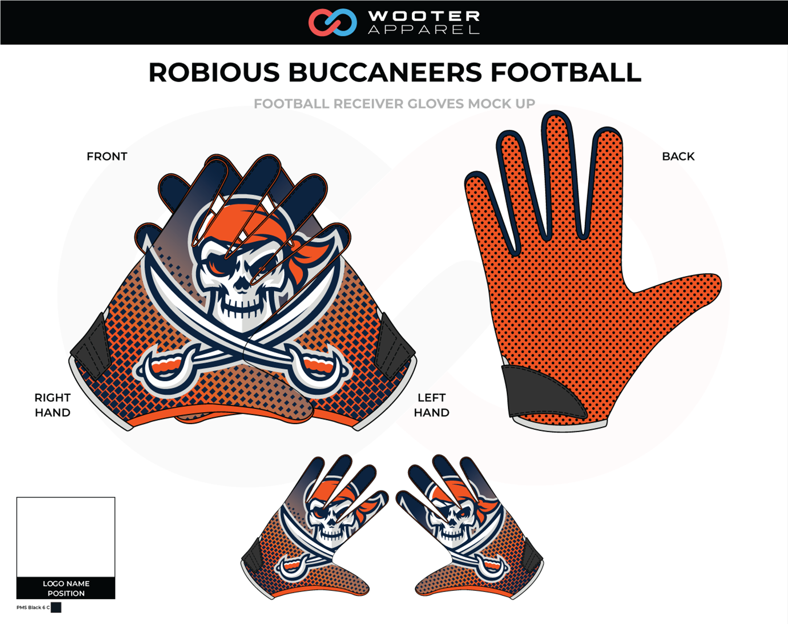 ROBIOUS BUCCANEERS Orange Black White Custom Football Receiver Gloves 