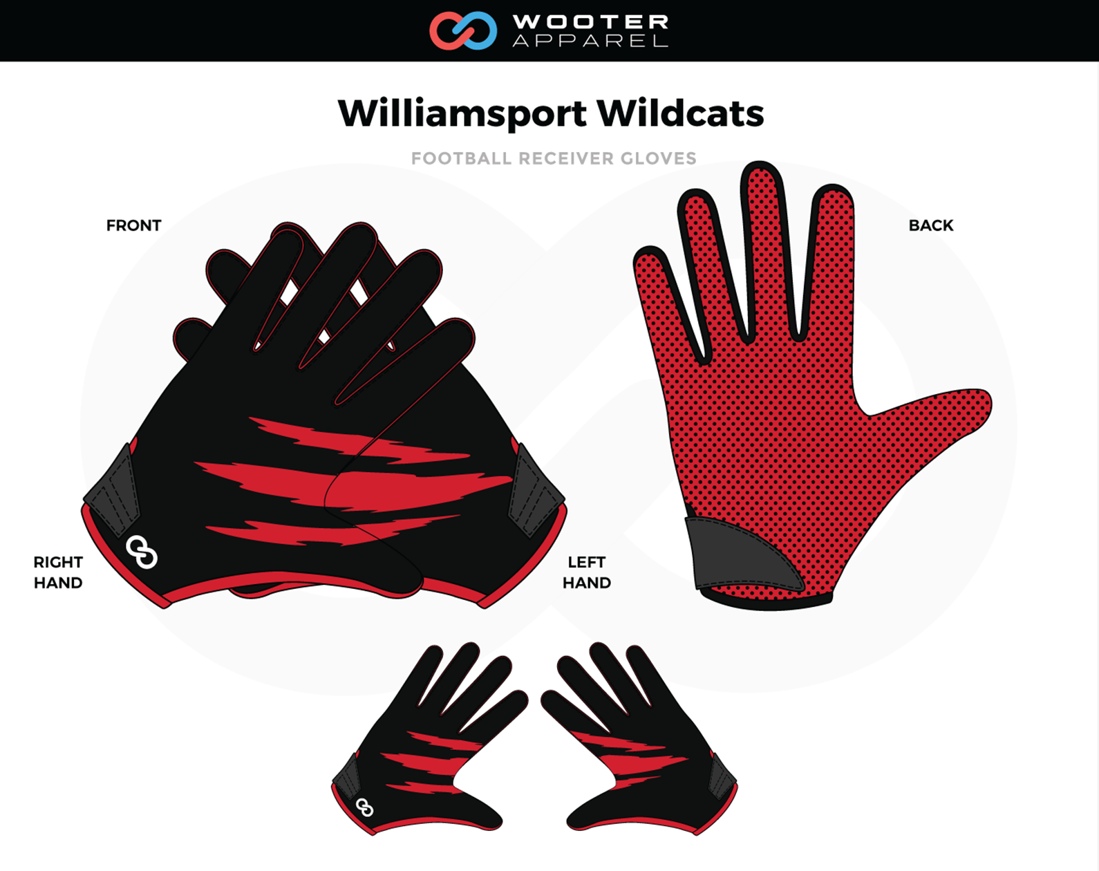 WILLIAMSPORT WILDCATS Red Black Football Receiver Gloves Scratch Cat