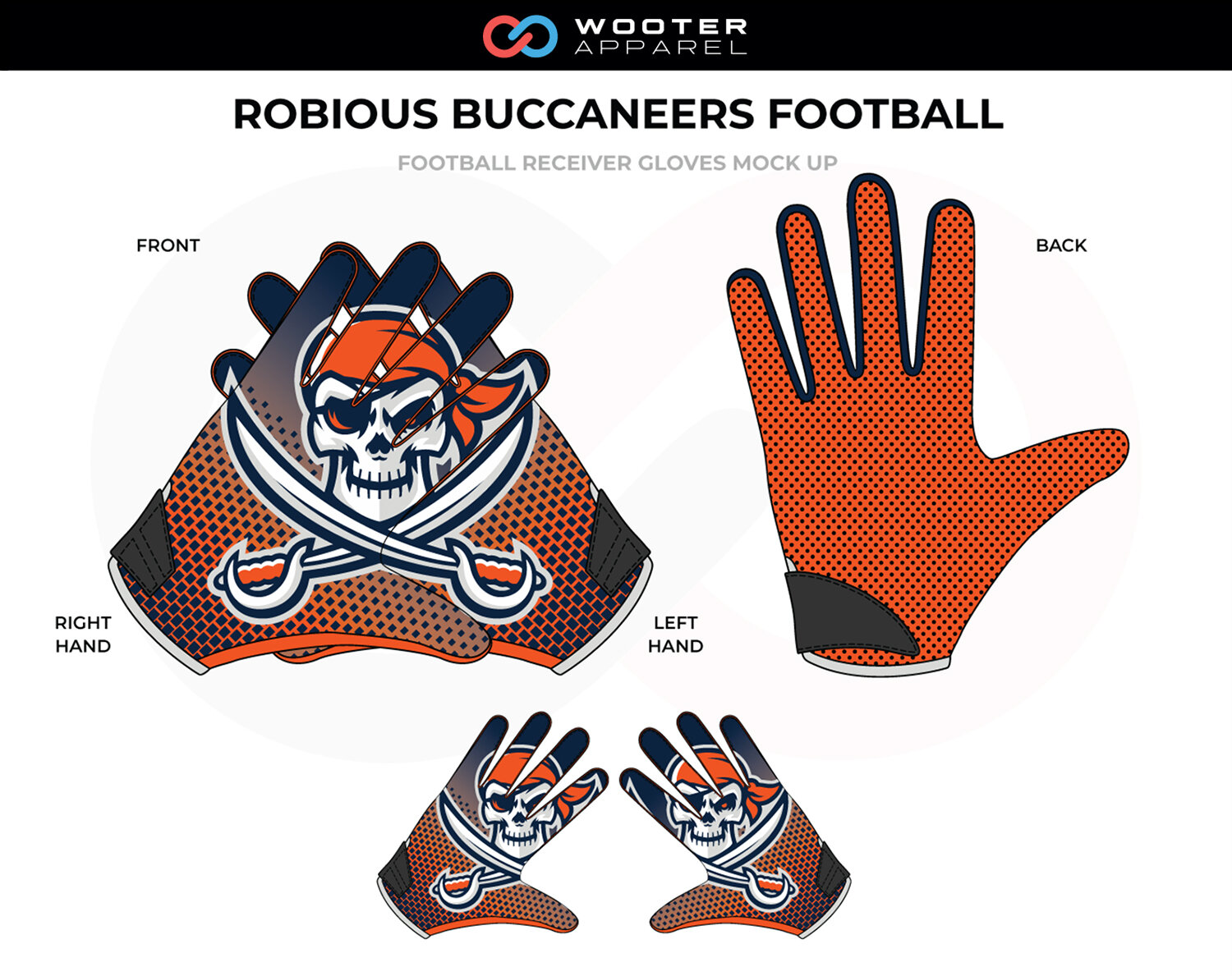 Robious Buccaneers Football - Pirate Custom Football Gloves Skull and Cross Bones Orange Purple Navy