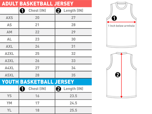 Basketball Jersey Number Size Chart