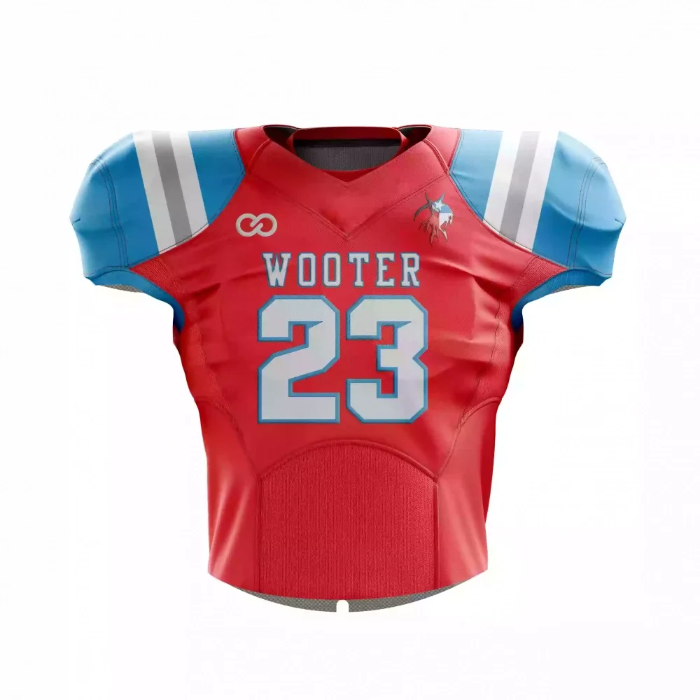 A mockup of Wooter's custom tackle twill football jerseys, every inch can be customized exactly how you want in your own colors and style.