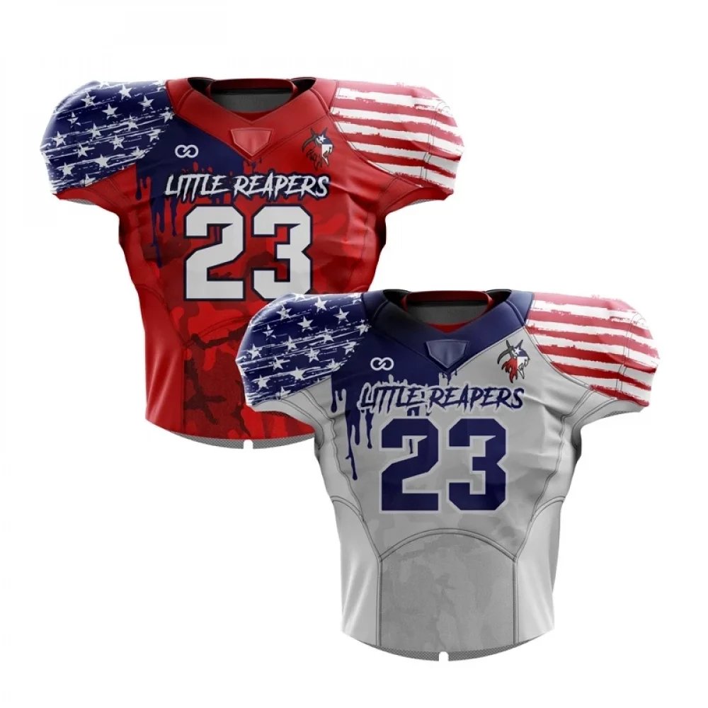 A mockup of Wooter's custom reversible football jerseys, design two sides in one set exactly how you want in your teams colors.