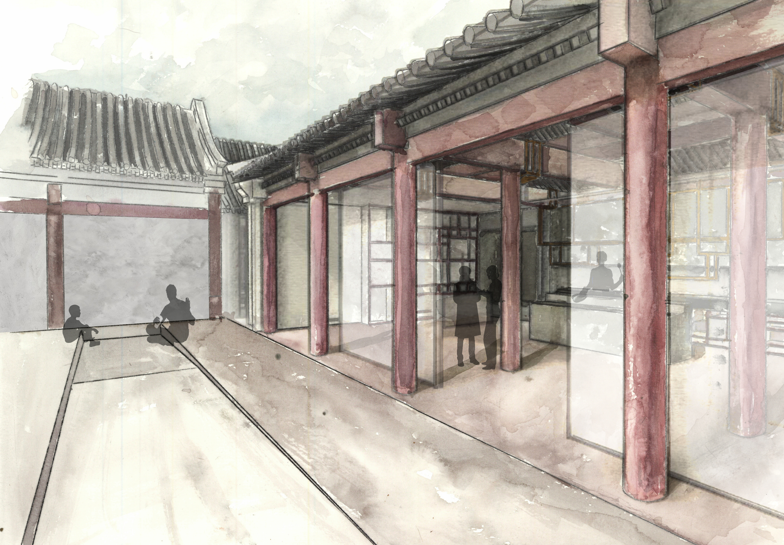 courtyard view into the kitchen