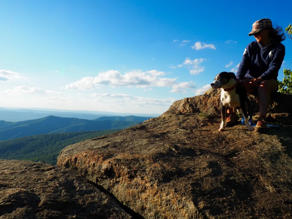 Braving fierce winds high atop Mary's Rock in the Shenandoah for epic views west to the Allegheny.