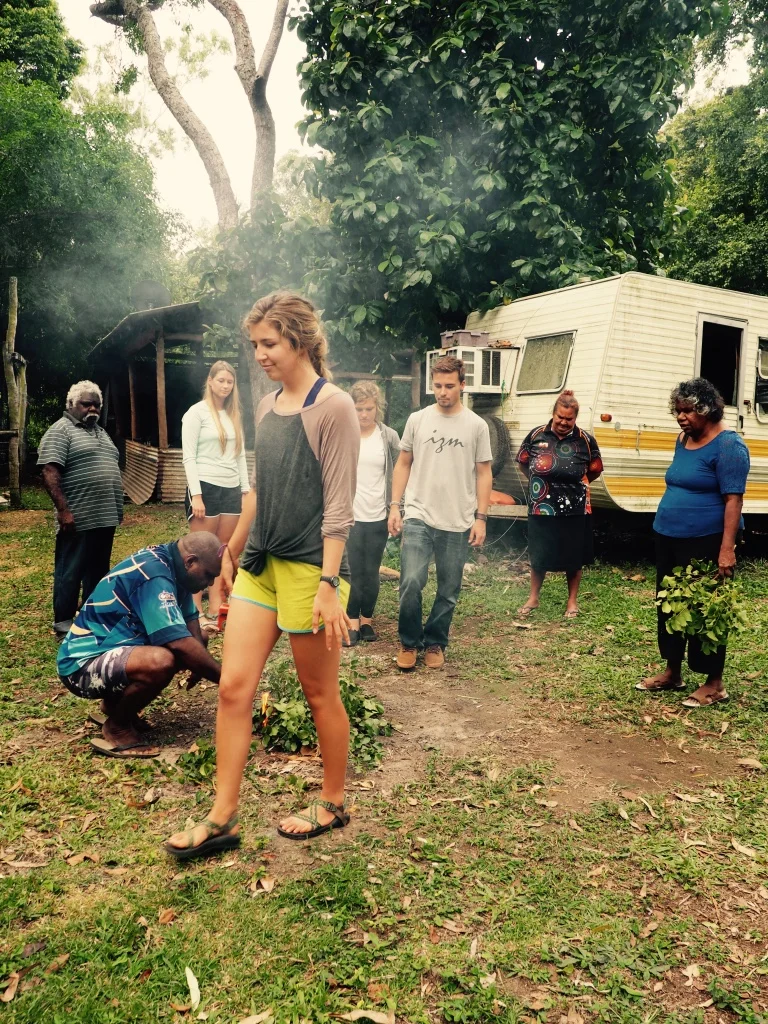 Hosts from the Kuku-Yalanji clan give us a traditional welcome on country