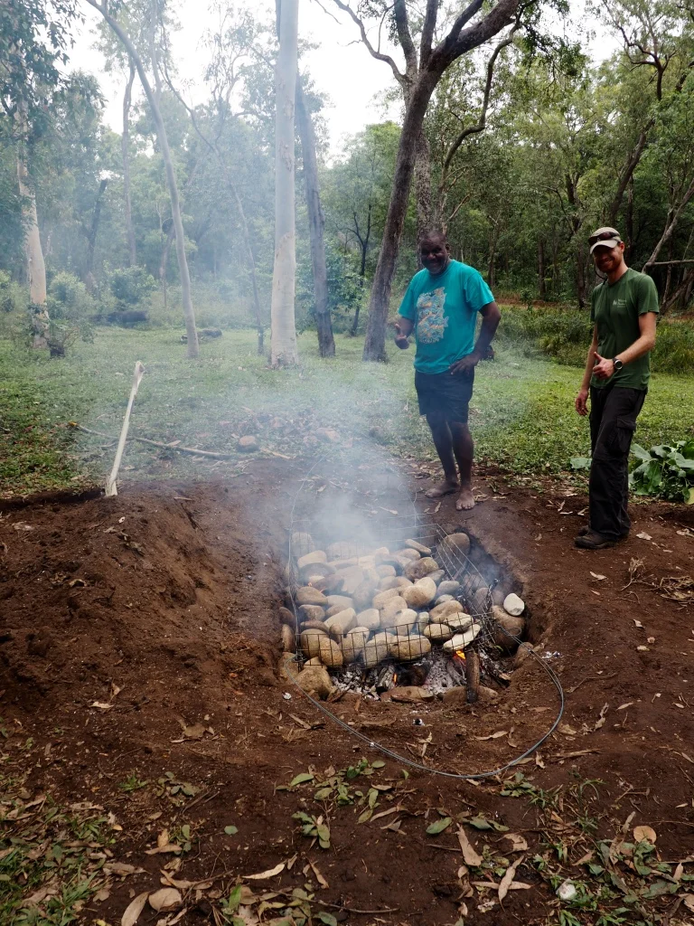 Matt and Horace getting an earthen oven feast together on our last night at Shipton's Flats
