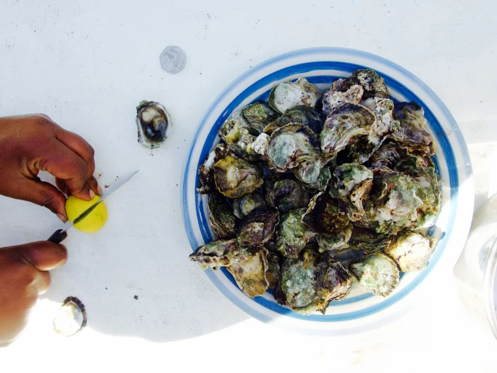 Road side oysters for sale on the half shell. Only 10 rupees a pop.&nbsp;
