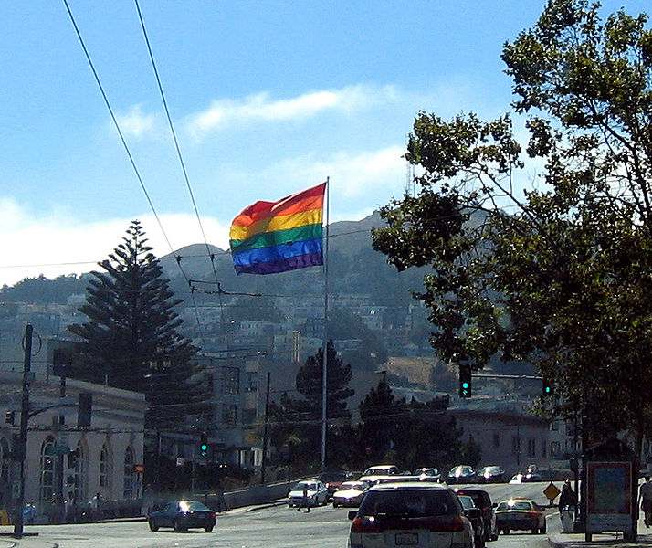 " Gay Pride flag above Harvey Milk Plaza in The Castro neighborhood " (wikipedia)