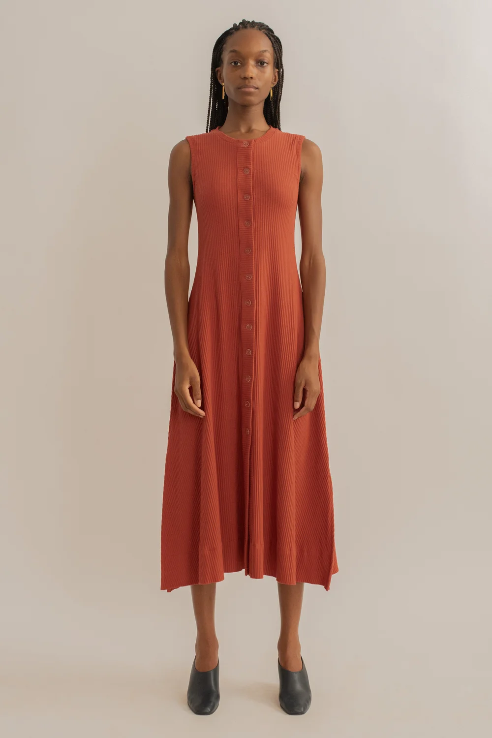 open lace back dress Burnt Orange Wedding Guest Dress - Midi Orange Dress main image 0