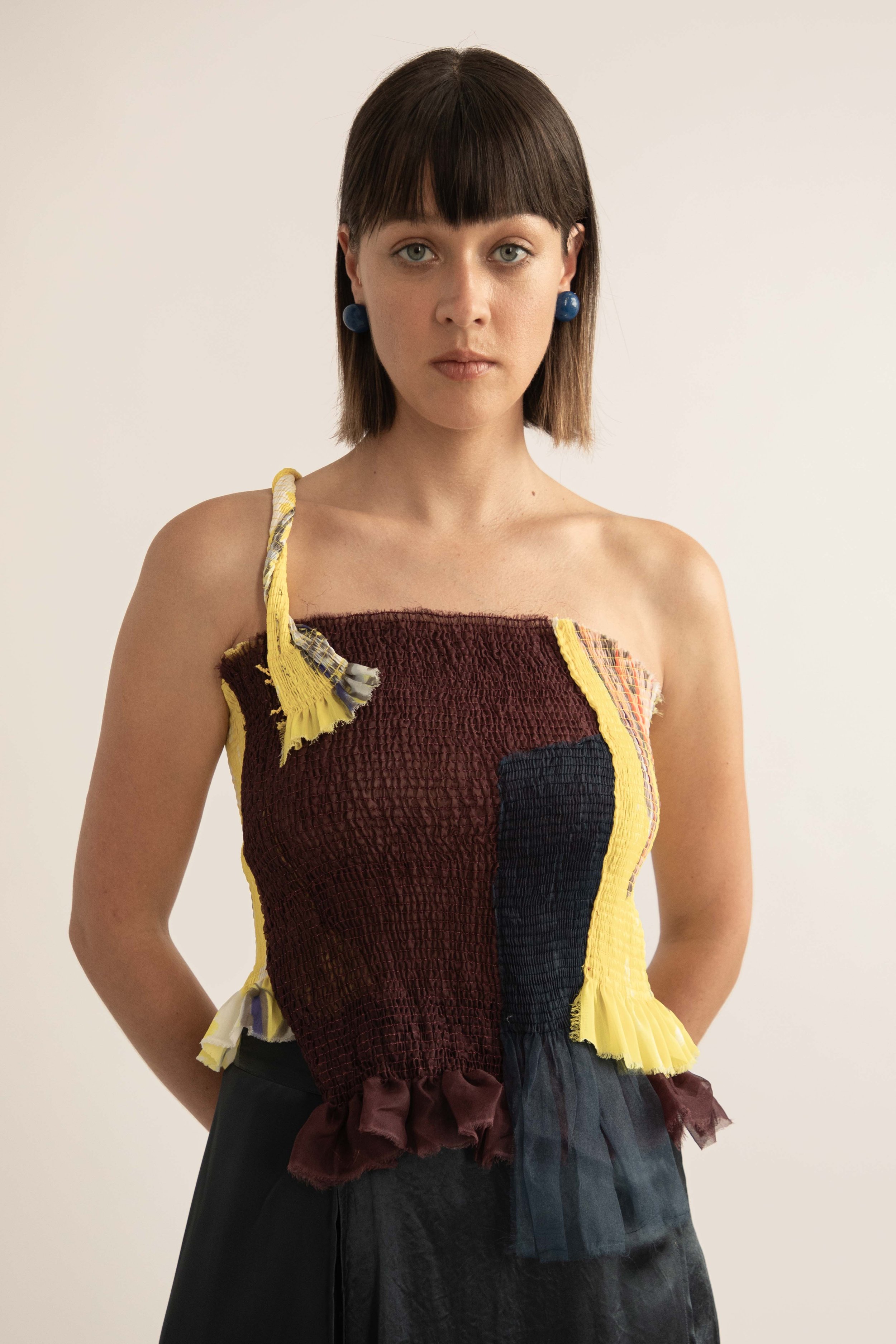 One Shoulder Smocked Top Mix