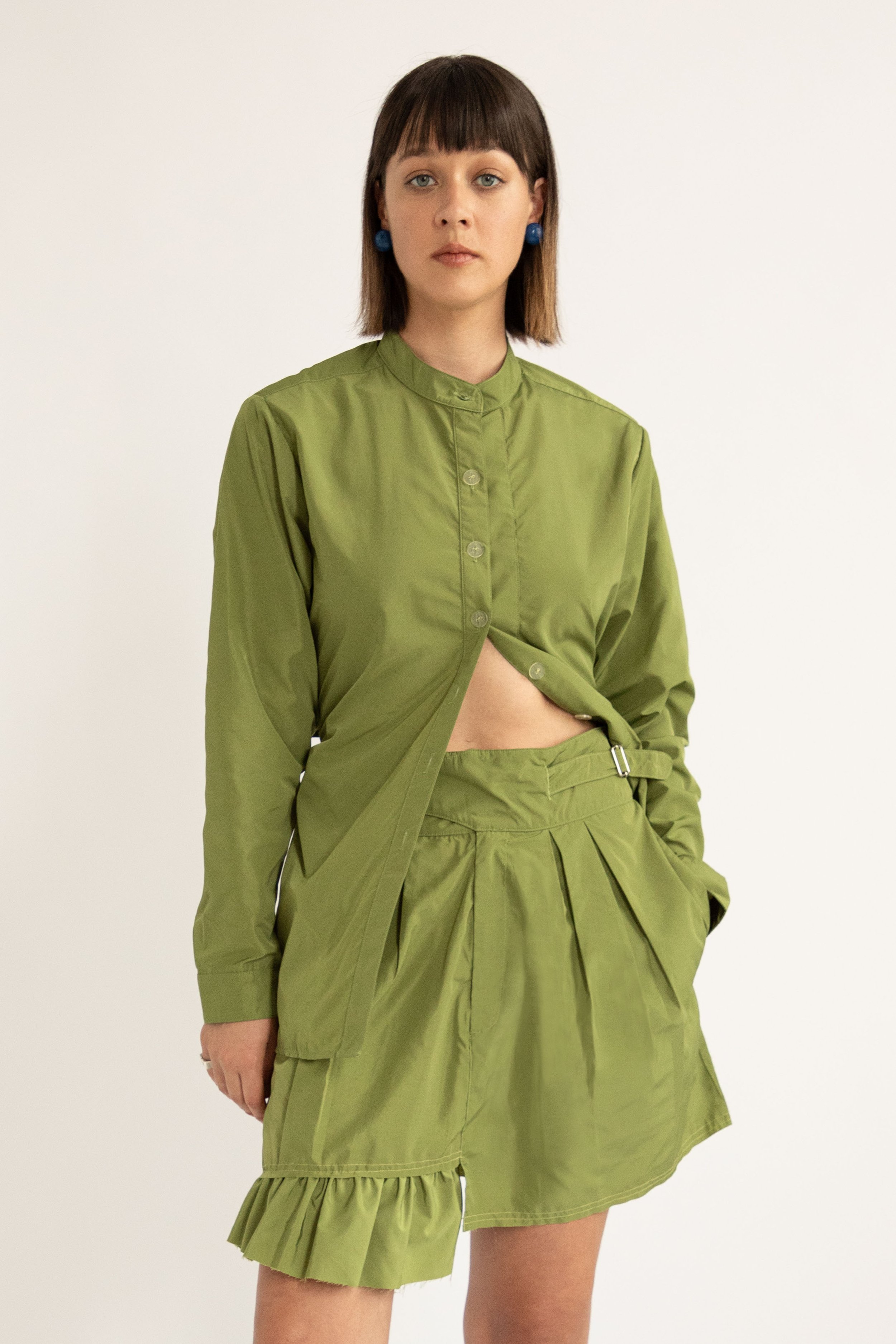 Cropped in the Back Button Up in Avocado