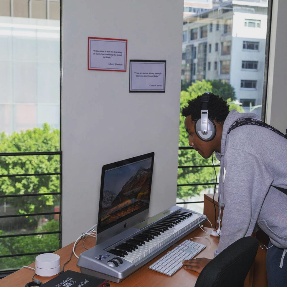 An HSRA LA student working diligently on his production.