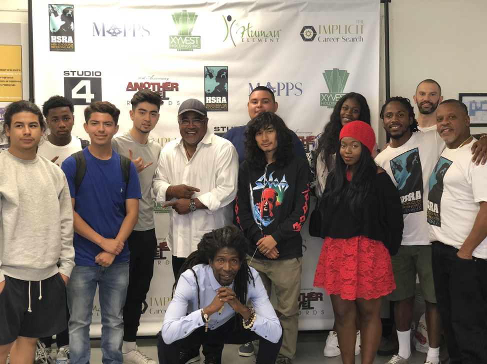 Students and staff of HSRA LA with the founder of HSRA MN - David "TC" Ellis (far right) - and former NFL player/sound engineer Dave Hayes (center).