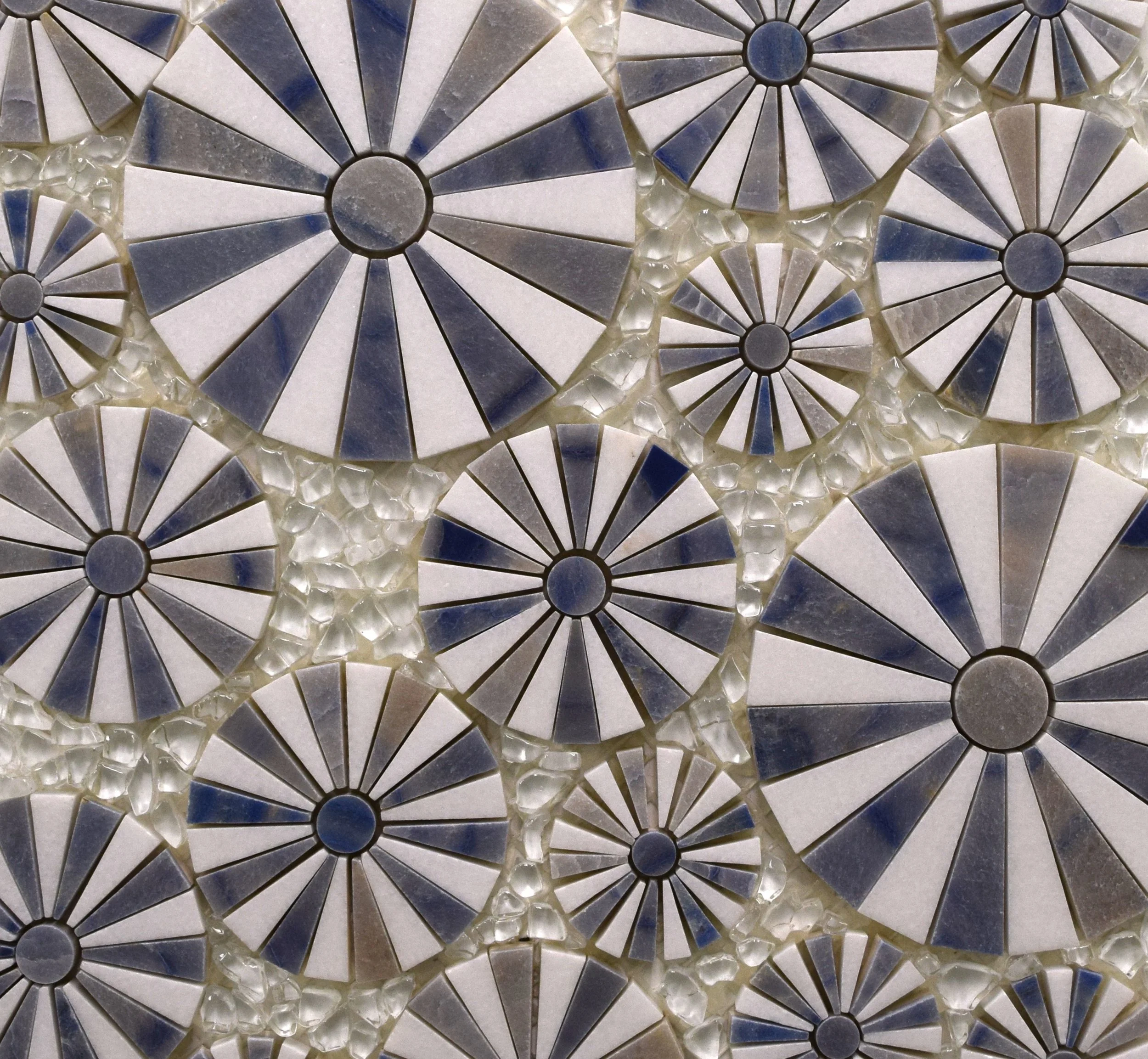 Thassos Azul Macauba Raindrop Dot glass mosaic