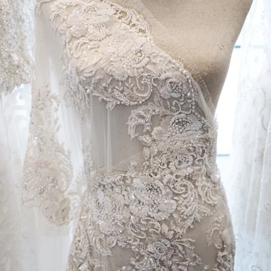 We are SO close to launching! Take a look at our story for a first look at our website and the incredible fabrics soon to be released. This is the beautiful Chantelle lace, hand beaded, French, and very luxurious 🙌🏻 #embellishment #frenchlace #fabricstore #bridallace #bridalfabric #designer