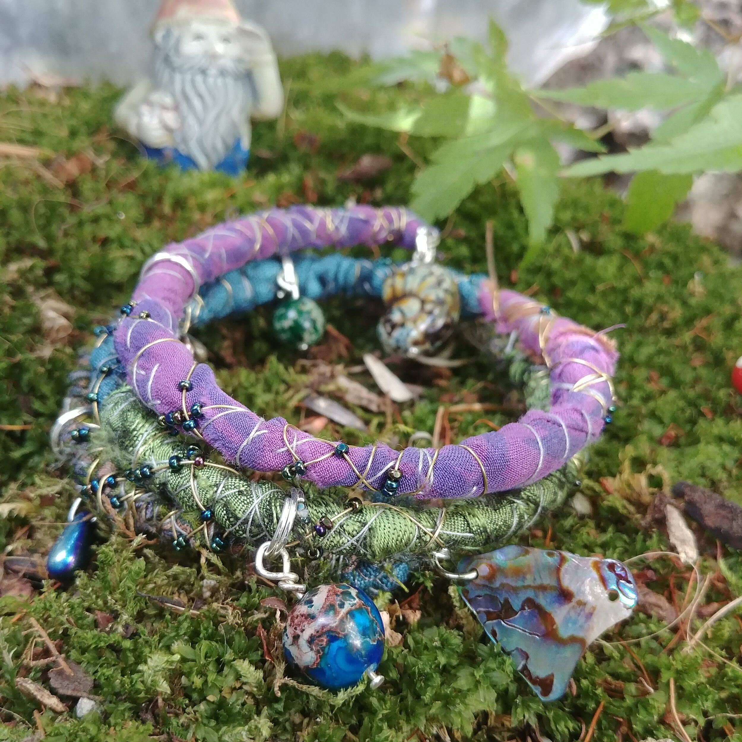 "Oceanic Jewels" Silk-Wrapped Bracelet