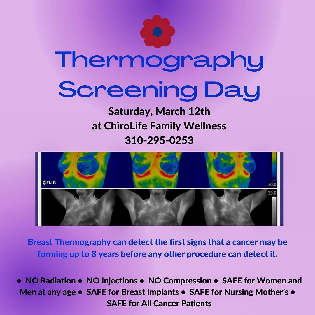 Save The Date! Our office will be having Thermography Screenings on Saturday March 12th! Enjoy peace of mind through safe and early detection! DM, call or email to book your appointment. 
.
.
.
.
#thermography #breastcancer #womenshealth #breasttherm