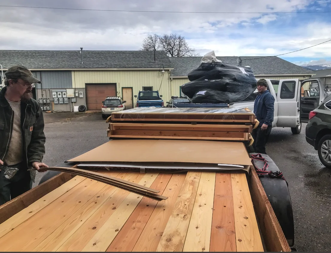 Hays and Vince from Shelter Designs help load our yurt on the farm truck November 10th. While the structure took about 4 days to put up, it was more than 15oo hours of finish work this winter.