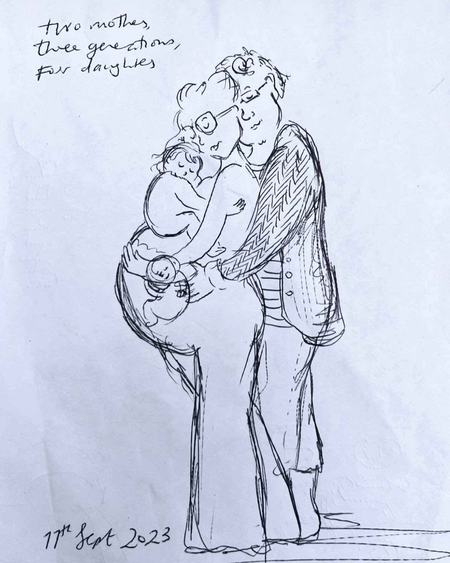 &lsquo;Two mothers, three generations, four daughters&rsquo; (11th Sept, 2023)

__________________________________

Second post of the day (and hour, and past six months for that matter!), but I thought this sketch deserved a place on my feed:

&ldqu