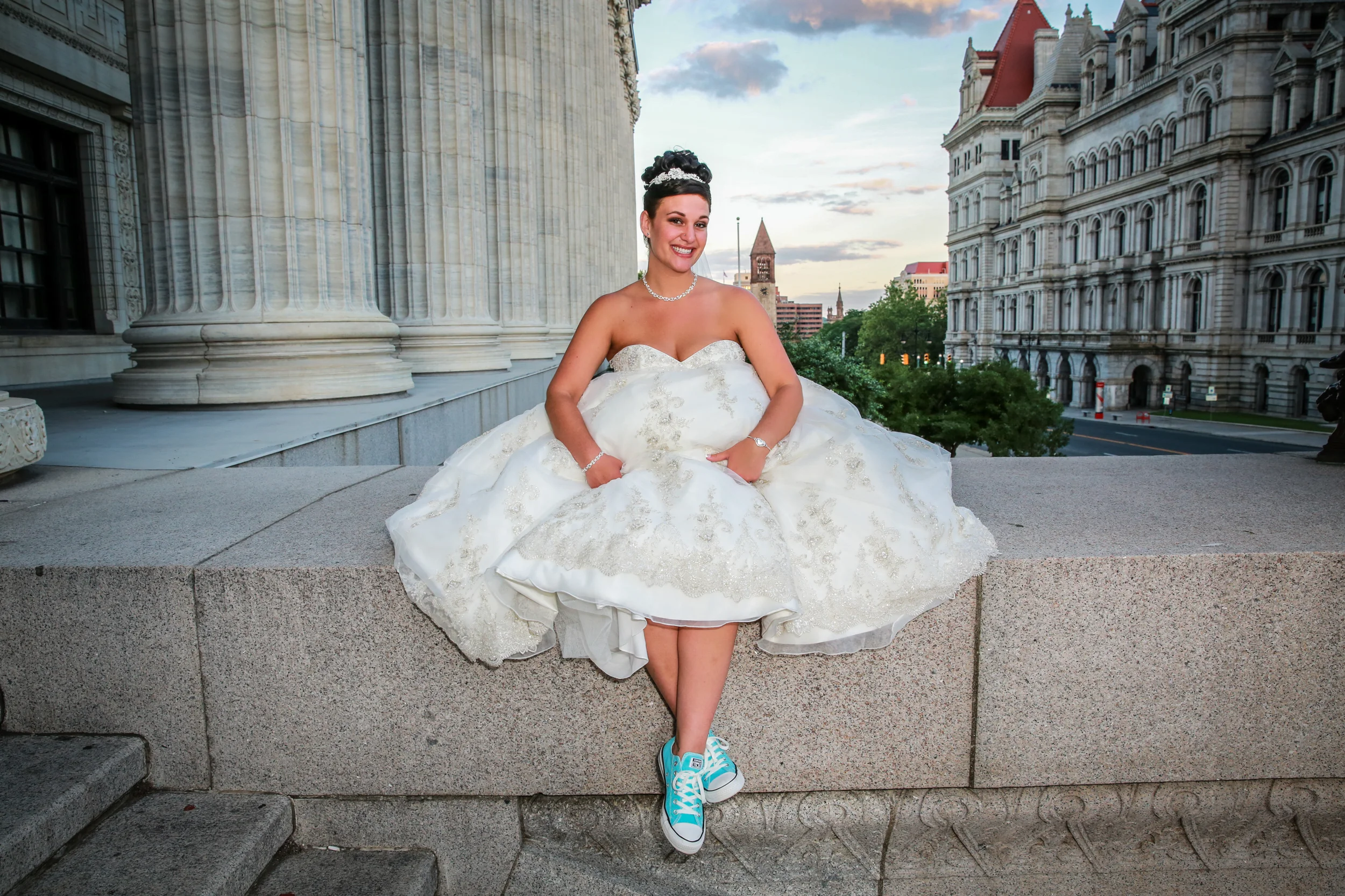 bride at the capital building in Albany, NY