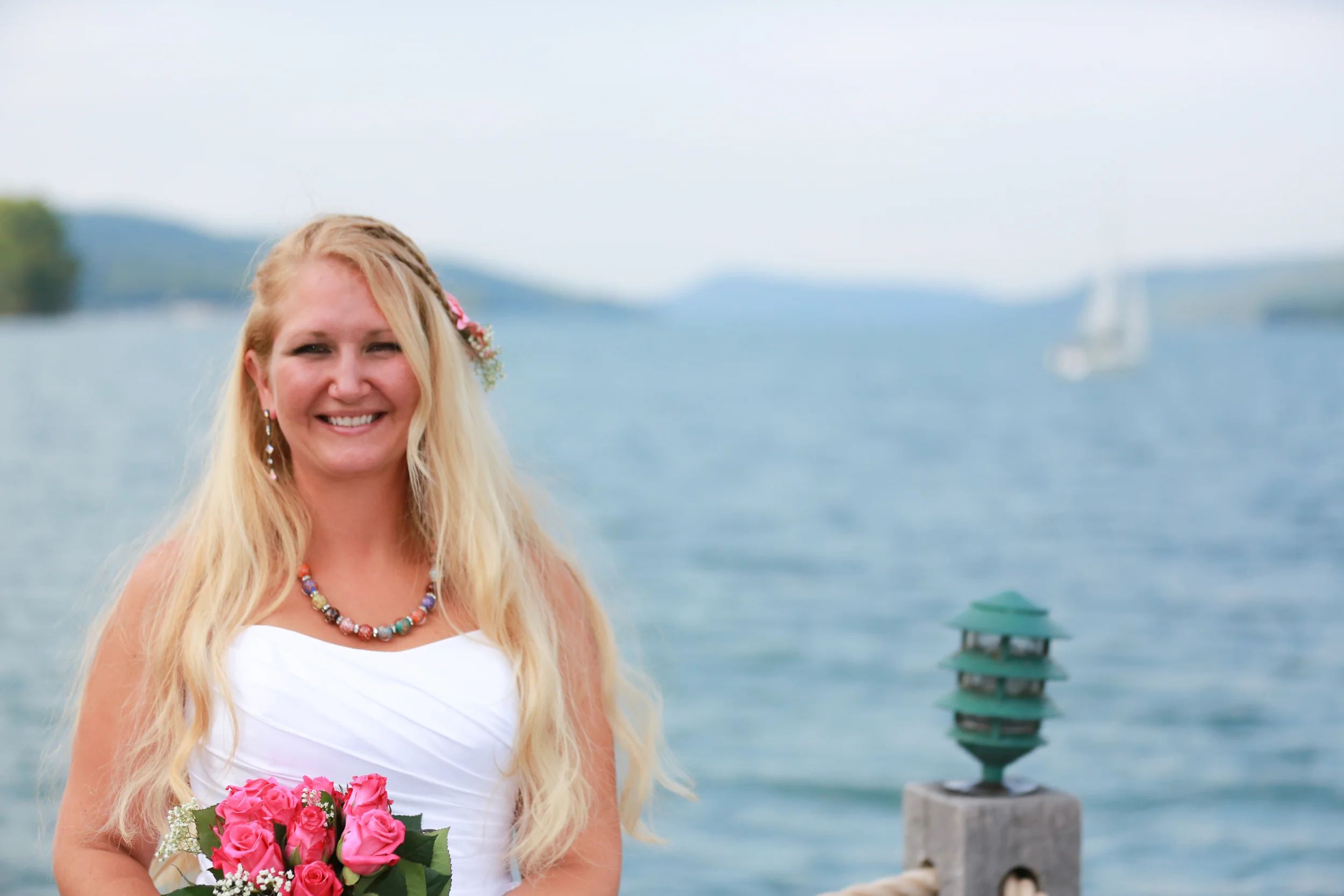 Bride photographed by lake