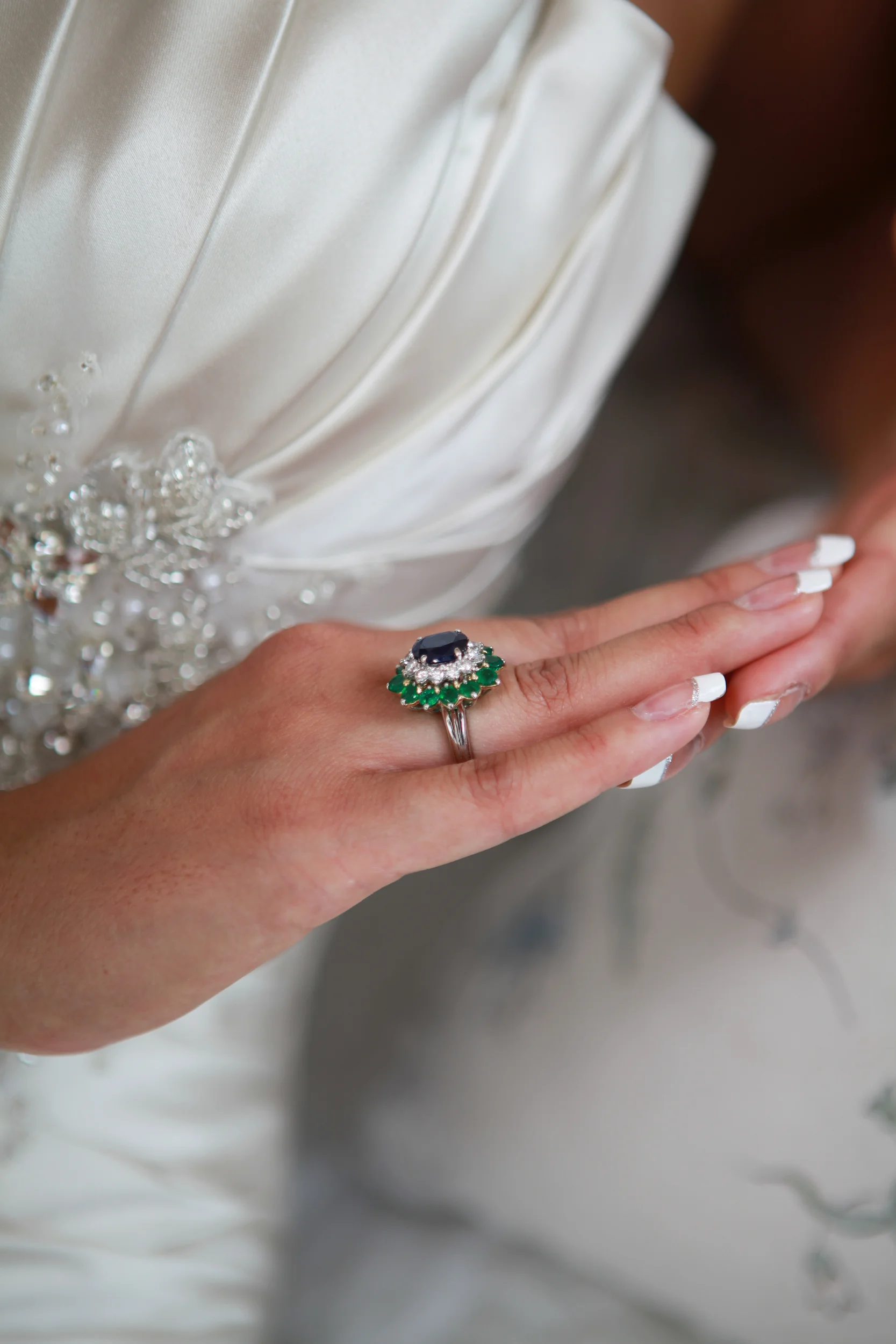 Bride wearing her mothers ring
