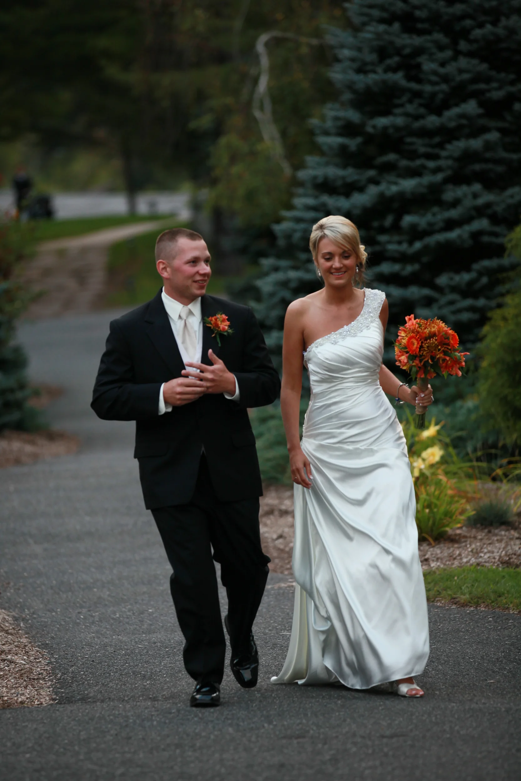 Taking a stroll at their wedding